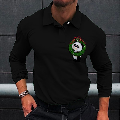 

Men's Golf Shirt Panda Graphic Prints Turndown Green Black Blue Red White Hot Stamping Street Daily Long Sleeve Button-Down Print Clothing Apparel Fashion Casual Comfortable Big and Tall