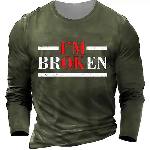 

Men's T shirt Tee Letter Graphic Prints Crew Neck Black Army Green Navy Blue Gray 3D Print Outdoor Street Long Sleeve Print Clothing Apparel Basic Sports Designer Casual