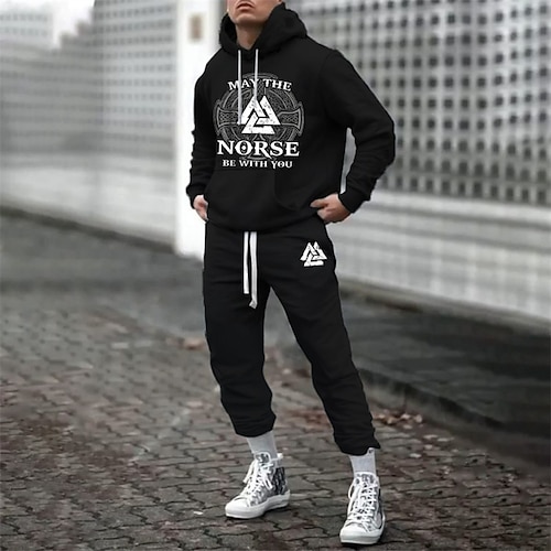 

Men's Tracksuit Sweatsuit Green Black Blue Red Brown Hooded Graphic Letter 2 Piece Print Sports Outdoor Sports Streetwear Hot Stamping Basic Designer Casual Winter Fall Clothing Apparel Hoodies