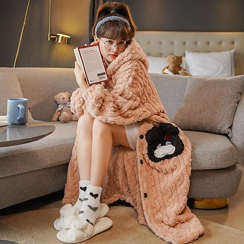 

Adults' Kigurumi Pajamas Bathrobe Bear Character Onesie Pajamas Flannel Cosplay For Women's Christmas Animal Sleepwear Cartoon Festival / Holiday Costumes