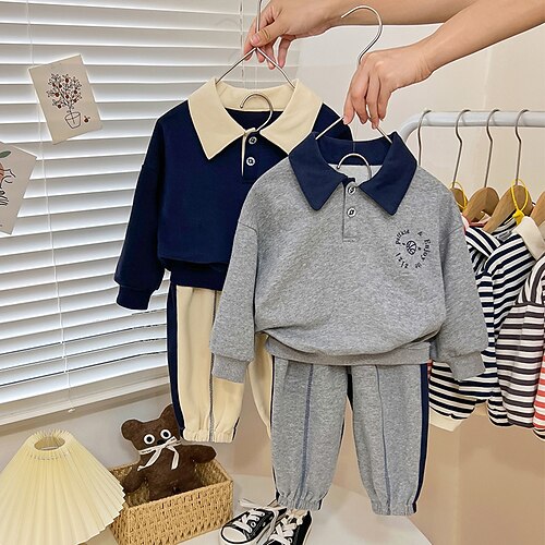 

2 Pieces Toddler Boys Tracksuits Outfit Letter Long Sleeve Set Casual Daily Winter Fall 3-7 Years Navy Blue Grey
