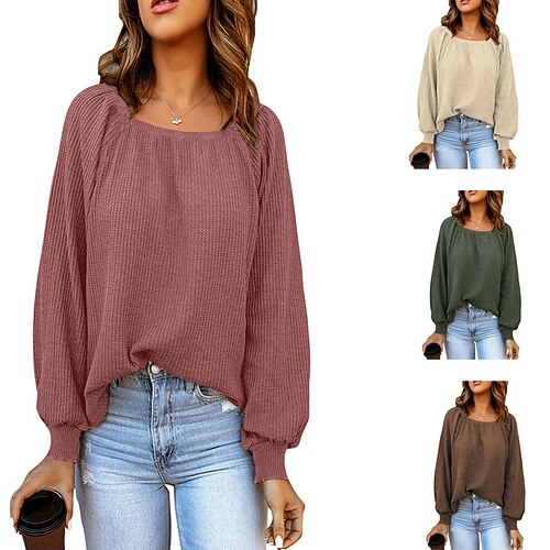 

Women's Blouse Patchwork Ribbed Solid / Plain Color Classic Square Regular Spring & Fall Black Dark Pink Dark Green Khaki Brown