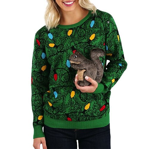 

Women's Ugly Christmas Sweater Pullover Sweater Jumper Ribbed Knit Knitted Snowflake Crew Neck Stylish Casual Outdoor Christmas Winter Fall Green S M L