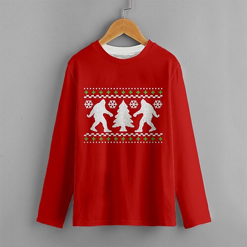 

Kids Boys Christmas T shirt Tee Graphic Christmas Tree Long Sleeve Crewneck Children Top Casual Cute Daily Winter Fall Red 7-13 Years