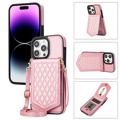 

Phone Case For Apple Back Cover iPhone 14 Pro Max 13 12 11 Pro Max Mini X XR XS 8 7 Plus Portable Mirror Anti-theft Solid Colored TPU PU Leather