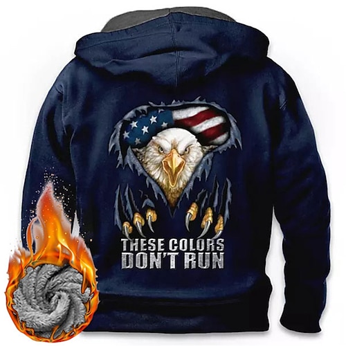 

Men's Full Zip Hoodie Jacket Royal Blue Hooded Graphic Prints Eagle National Flag Zipper Print Sports Outdoor Daily Sports 3D Print Fleece Streetwear Designer Casual Winter Clothing Apparel Hoodies