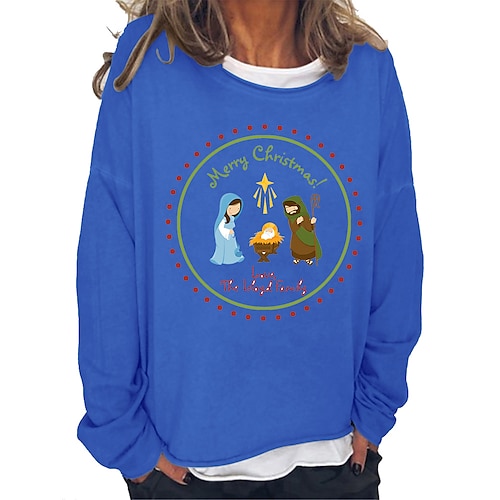 

Women's Pullover Black Khaki Light Grey Royal Blue Red Crew Neck Letter Print Christmas Casual Daily Hot Stamping Basic Casual Christmas Fall Spring Clothing Apparel Hoodies Sweatshirts