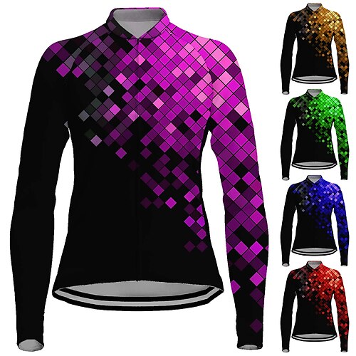 

21Grams Women's Cycling Jersey Long Sleeve Bike Jersey Top with 3 Rear Pockets Mountain Bike MTB Road Bike Cycling Breathable Quick Dry Moisture Wicking Reflective Strips Green Yellow Sky Blue Spandex