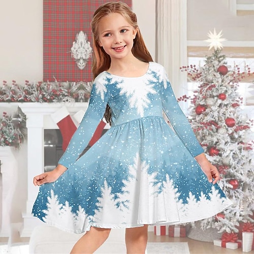 Kids Girls' Christmas Dress Dress Snowflake Dress Snowflake Long
