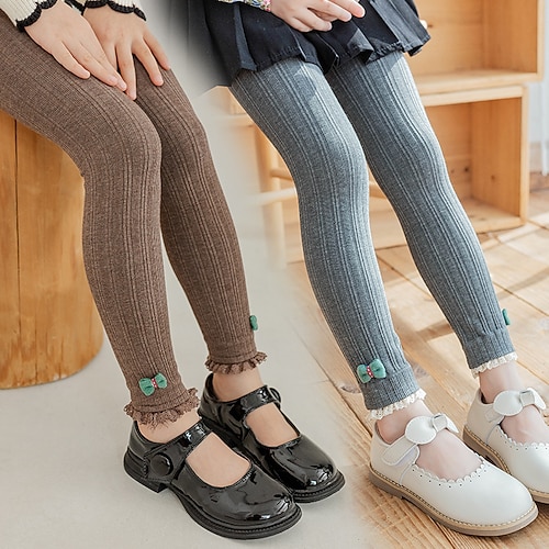 

Baby Jente Leggings med fleece Helfarge Aktiv utendørs 3-7 år Vinter Svart Kakifarget Mørkegrå