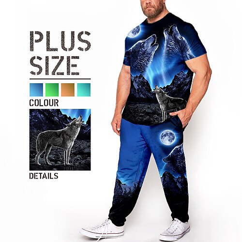 

Men's Plus Size T-shirt Suits Big and Tall Animal Crew Neck Short Sleeves Spring & Summer Fashion Streetwear Casual Outdoor Daily Tops