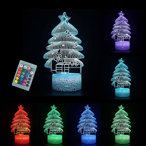 

3D Christmas Night Lights Christmas Tree Night Light Battery Operated (Not Included) Bedside Lamp for Bedroom Desk Lamp Fireplace Table Ornaments Home Christmas Decorations and Gift for Kids