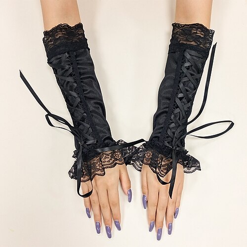 

Lace / Satin Elbow Length Glove Vintage Style / Lace With Appliques Wedding / Party Glove