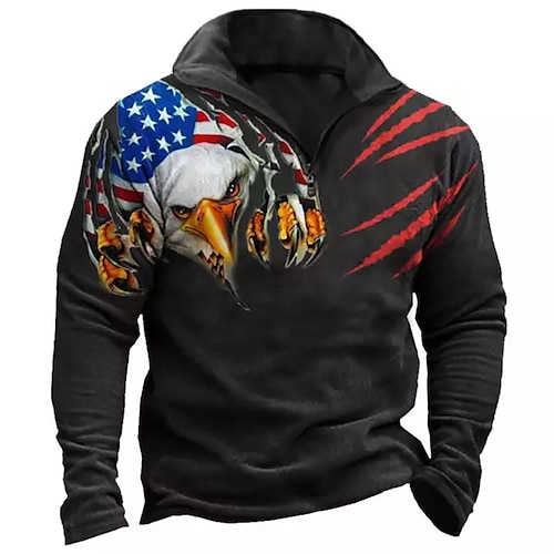 

Men's Zip Up Sweatshirt Pullover Quarter Zipper Sweatshirt Black Half Zip Graphic Prints Eagle National Flag Zipper Print Daily Sports 3D Print Basic Designer Casual Spring & Fall Clothing Apparel