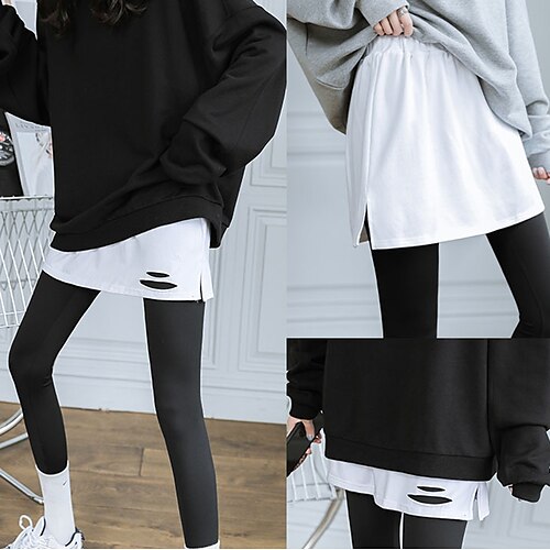 

Women's Skirt Split Ripped Plain Classic Modern Regular Spring & Fall Black 1# Black 2# Beige White