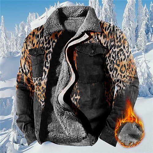 

Men's Coat Warm Sports & Outdoor Zipper Leopard 3D Printed Graphic Turndown Sports Jacket Outerwear Long Sleeve Pocket Fall & Winter