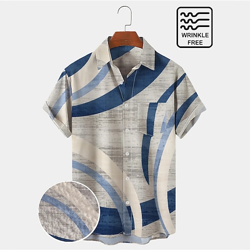 

Men's Shirt Graphic Prints Geometry Turndown Blue 3D Print Outdoor Street Short Sleeves Button-Down Print Clothing Apparel Fashion Designer Casual Breathable