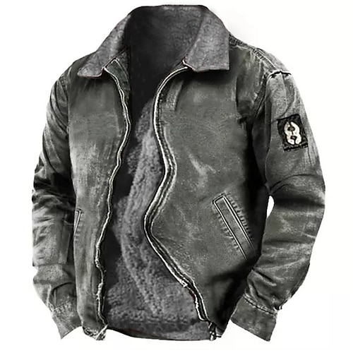 

Men's Coat Warm Sports & Outdoor Zipper Letter 3D Printed Graphic Turndown Sports Jacket Outerwear Long Sleeve Pocket Fall & Winter