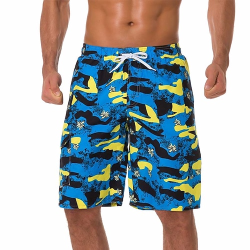 

Men's Swim Shorts Swim Trunks Board Shorts Drawstring Elastic Waist Print Camouflage Comfort Breathable Knee Length Casual Daily Beach Fashion Streetwear Blue Micro-elastic