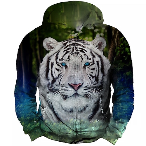 Chaqueta Con Capucha Estampado De Tigre Blanco 3D Para Hombre