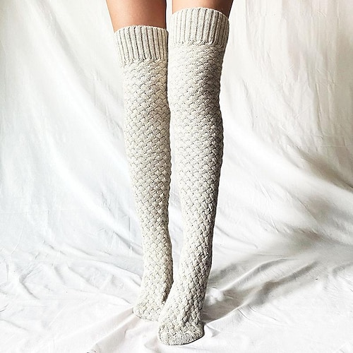 

Women's Stockings Thigh-High Crimping Socks Tights Thermal Warm Stretchy Knitting Fashion Casual Daily Black Orange Navy Blue One-Size