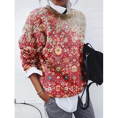

Women's Sweatshirt Pullover Basic Green Blue Wine Floral Street Round Neck Long Sleeve S M L XL 2XL