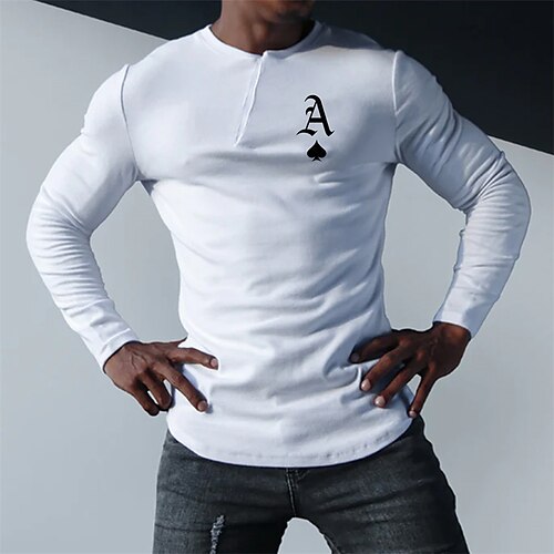 

Men's Henley Shirt Graphic Prints Poker Henley Black Gray White Hot Stamping Street Sports Long Sleeve Button-Down Print Clothing Apparel Designer Casual Comfortable