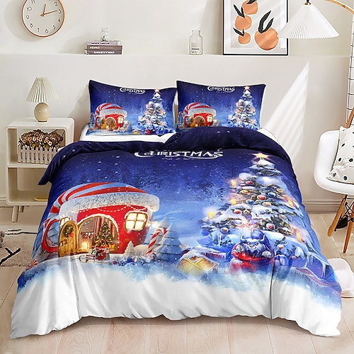 

3D Christmas Decoration Duvet Cover Bedding Sets Comforter Cover with 1 Duvet Cover or Coverlet,1Sheet,2 Pillowcases for Double/Queen/King(1 Pillowcase for Twin/Single)