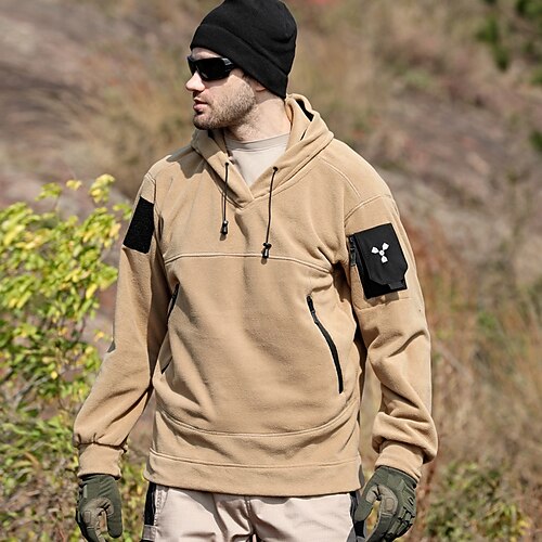 

Men's Pullover Hoodie Sweatshirt Hiking Fleece Jacket Winter Outdoor Thermal Warm Windproof Breathable Lightweight Outerwear Trench Coat Top Hunting Ski / Snowboard Fishing Green Black khaki Gray