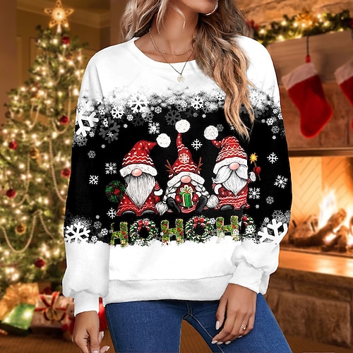 

Women's Sweatshirt Pullover Streetwear Green Black Blue Snowflake Gnome Christmas Round Neck Long Sleeve S M L XL 2XL 3XL
