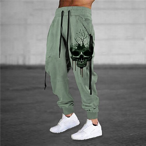 

Men's Sweatpants Joggers Trousers Drawstring Elastic Waist 3D Print Skull Graphic Prints Comfort Sports Outdoor Casual Daily Cotton Blend Streetwear Stylish Green Purple Micro-elastic