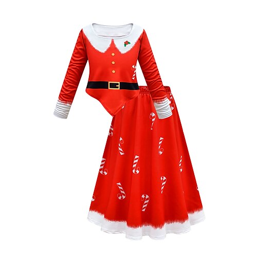 

Kids Girls' Christmas Dress Cartoon A Line Dress Midi Dress Casual Crew Neck Long Sleeve Fashion Dress 2-12 Years Winter Rose Red