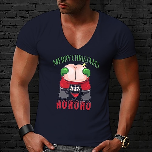 

Men's Unisex T shirt Tee Santa Claus Graphic Prints V Neck Green Black Brown Navy Blue Hot Stamping Outdoor Christmas Short Sleeve Print Clothing Apparel Sports Designer Casual Big and Tall