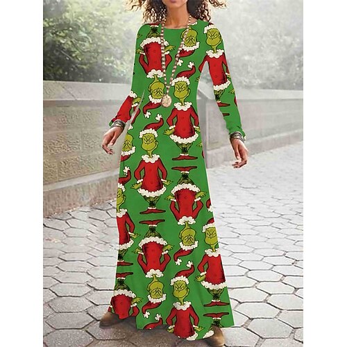 

Women's Christmas Casual Dress Swing Dress Long Dress Maxi Dress Green Black Khaki Long Sleeve Santa Claus Print Winter Fall Autumn Crew Neck Stylish 2022 S M L XL 2XL 3XL 4XL 5XL