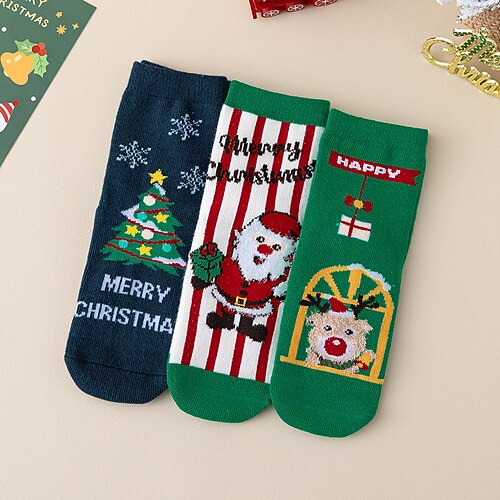 

Toddler Unisex Christmas Socks Green Yellow Red Print Jacquard Winter Fall Cute