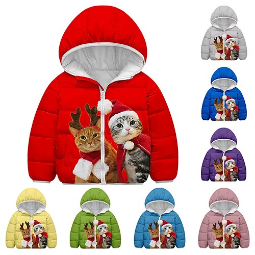 

Toddler Boys Ugly Christmas Hoodie Jacket Outerwear Animal Cat Long Sleeve Zipper Coat Christmas Gifts Fashion Adorable Green Black Blue Winter Fall 7-13 Years