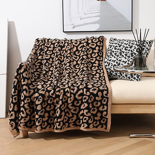 

knitted blanket leopard print small blanket plus velvet cover jacquard knitted blanket sofa blanket office napping blanket wholesale