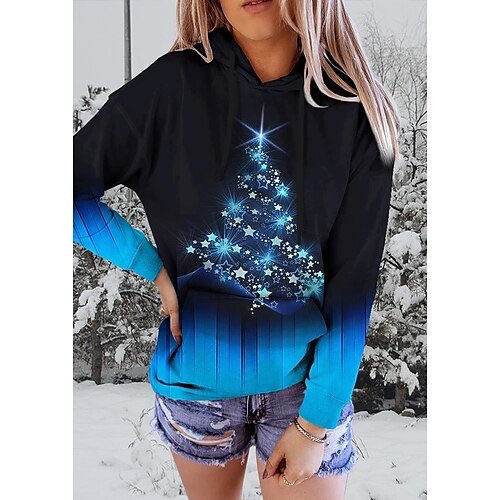 

Women's Christmas Hoodie Sweatshirt Pullover Streetwear Front Pocket Green Blue Pink Christmas Tree Christmas Hoodie Long Sleeve S M L XL 2XL