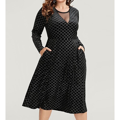 

Women's Plus Size Casual Dress Plaid Crew Neck Long Sleeve Winter Fall Fashion Modern Midi Dress Daily Holiday Dress