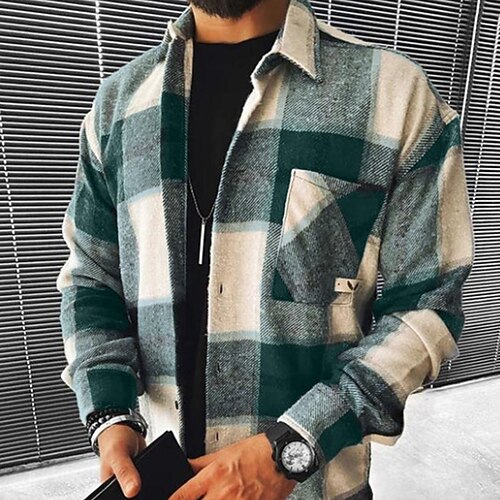 

Men's Flannel Shirt Shirt Jacket Shacket Shirt Plaid / Check Turndown Black Street Daily Long Sleeve Button-Down Clothing Apparel Basic Fashion Casual Comfortable