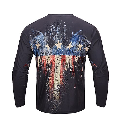 

Men's T shirt Tee Graphic Prints Eagle National Flag Crew Neck Navy Blue 3D Print Outdoor Street Long Sleeve Print Clothing Apparel Basic Vintage Sports Designer