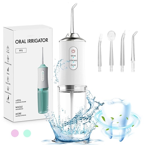 

Water Flosser Cordless Dental Oral Irrigator Portable Water Flossers for Teeth with 220ML Detachable Tank Rechargeable IPX7 Waterproof Water Teeth Cleaner Picks with 3 Mode 4 Tips for Family Travel