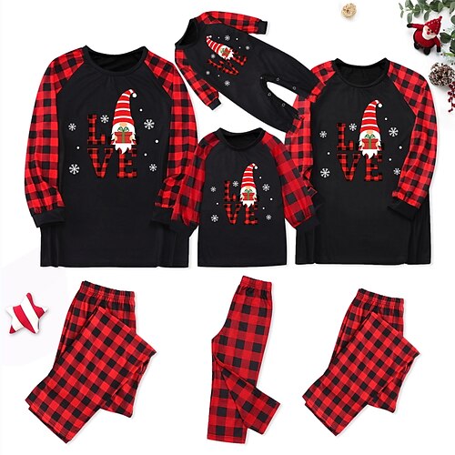 

Christmas Pajamas Family Plaid Home Crewneck Black Long Sleeve Adorable Matching Outfits