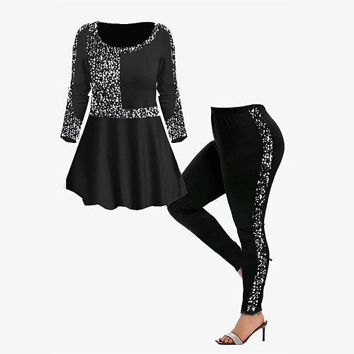 

Mujer Talla extra Tops Conjunto Gradiente de Color Estampado Manga Larga Cuello Barco Casual Diario Noche Poliéster Invierno Otoño Negro