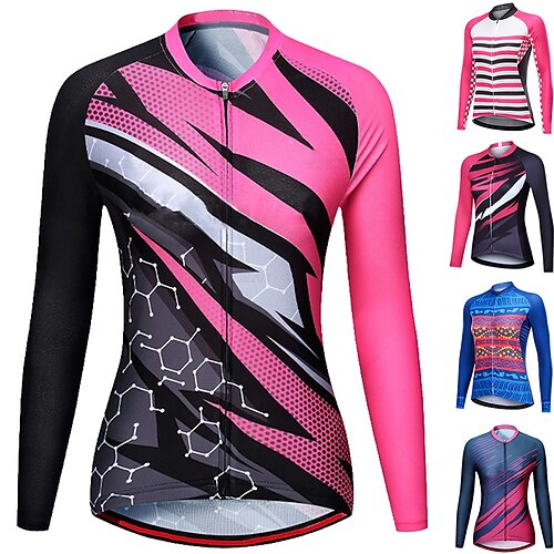 

Women's Cycling Jersey Long Sleeve Bike Jersey Top with 3 Rear Pockets Mountain Bike MTB Road Bike Cycling Breathable Quick Dry Moisture Wicking Reflective Strips Black Dark Blue Red Graphic Spandex