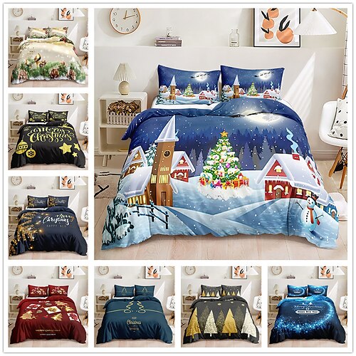 

Christmas 3 Piece Duvet Cover Set Bedding Set Comfortable Quilt Cover Soft Lightweight Microfiber Including 1 Duvet Cover 2 Twin/King/King Pillow Case 1 Twin/Twin Pillow Case
