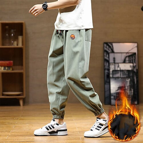 

Men's Fleece Pants Joggers Winter Pants Trousers Casual Pants Pocket Drawstring Elastic Waist Solid Color Comfort Warm Casual Daily Going out Stylish Simple Green Black Micro-elastic