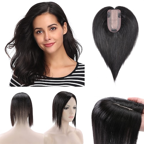 

Human Hair Toppers for Women With Thinning Hair 150% Density 713CM Silk Base 100% Real Human Hair Clip in Top Wiglet Hair Pieces