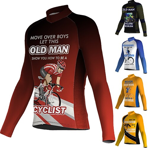 

21Grams Men's Cycling Jersey Long Sleeve Bike Jersey Top with 3 Rear Pockets Mountain Bike MTB Road Bike Cycling Breathable Quick Dry Moisture Wicking Reflective Strips Black Gold Orange Graphic