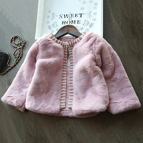 

Kids Girls' Coat Outerwear Plain Long Sleeve Coat Cotton Active Pink White Winter Fall 2-6 Years